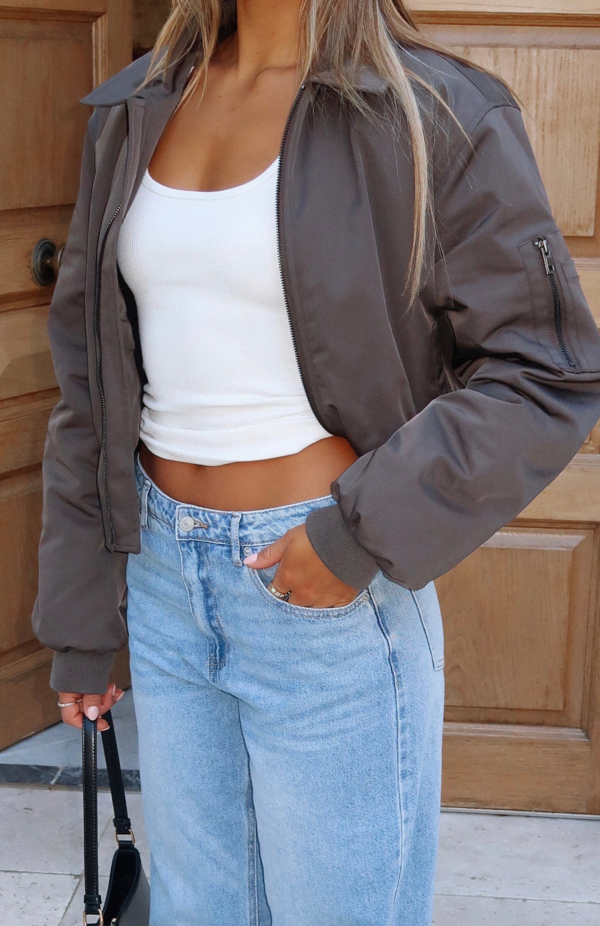 White Fox Something Forgotten Bomber Jacket Slate
