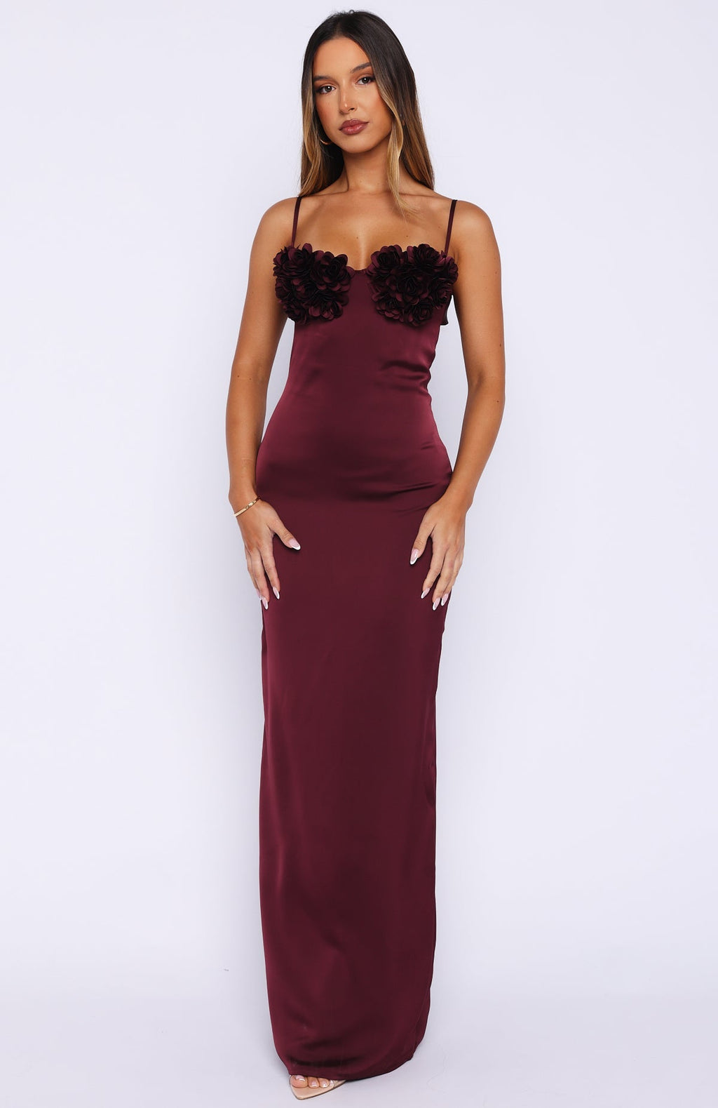 White Fox Sweet Petal Maxi Dress Burgundy