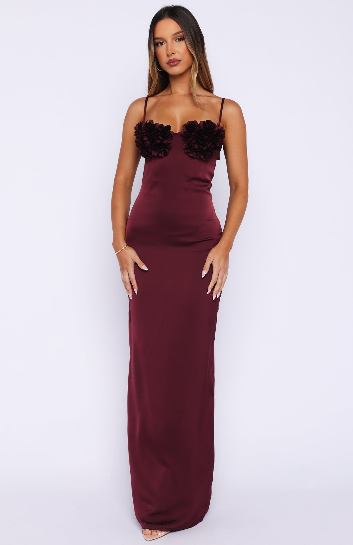 White Fox Sweet Petal Maxi Dress Burgundy
