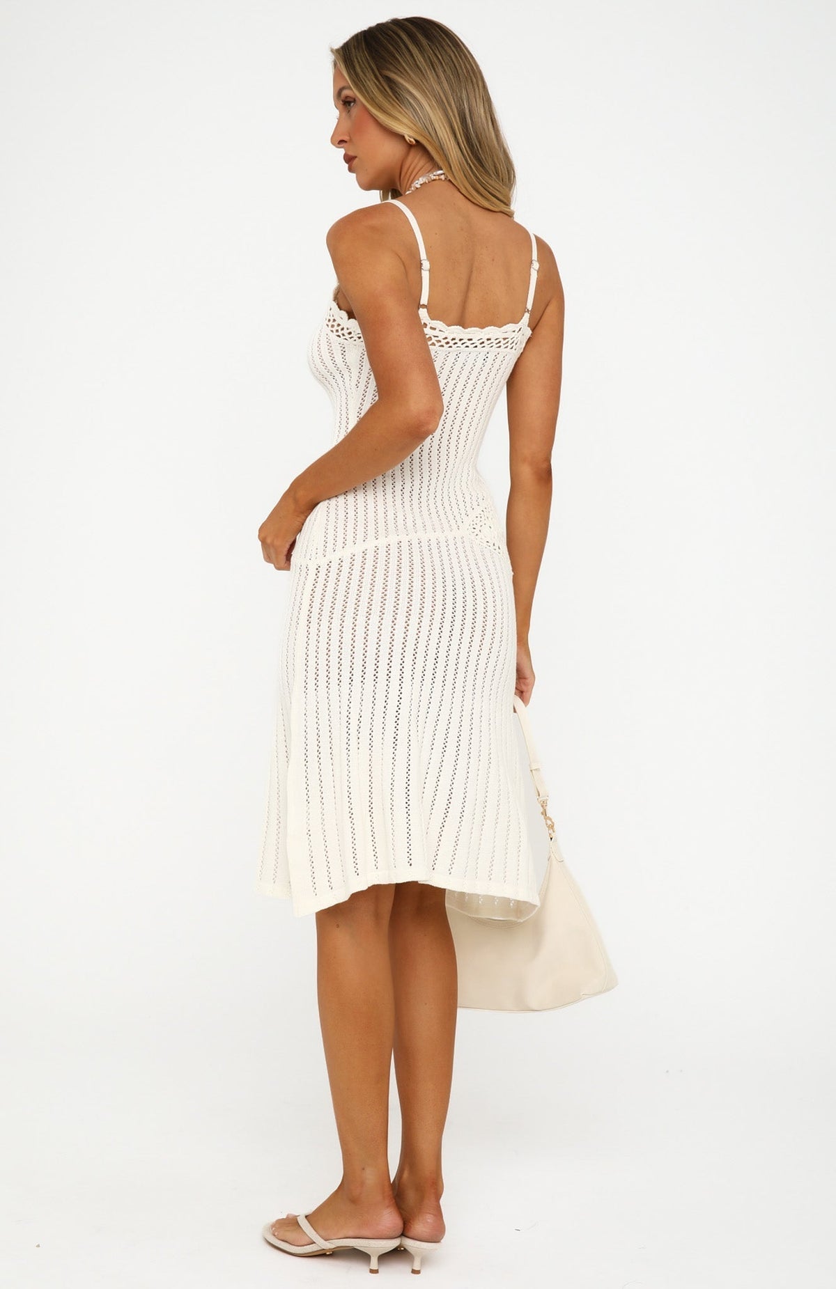 White Fox Paris Picnic Crochet Midi Dress Off White