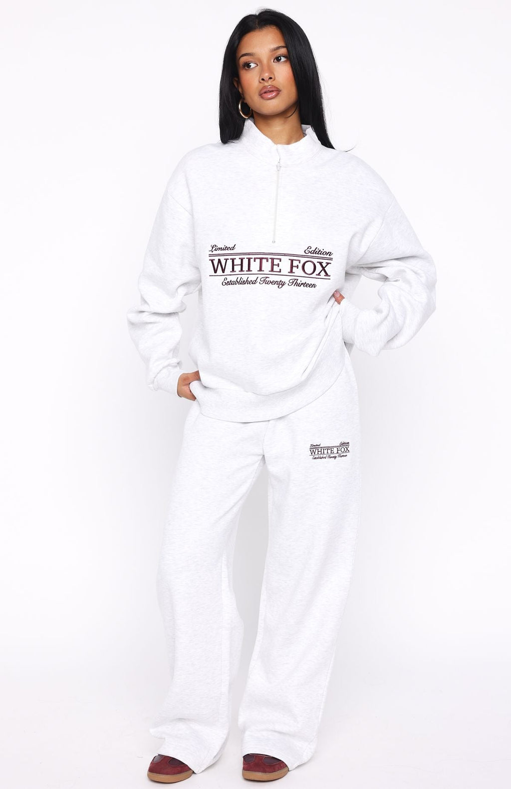White Fox Standing My Ground Zip Front Sweater Grey Marle