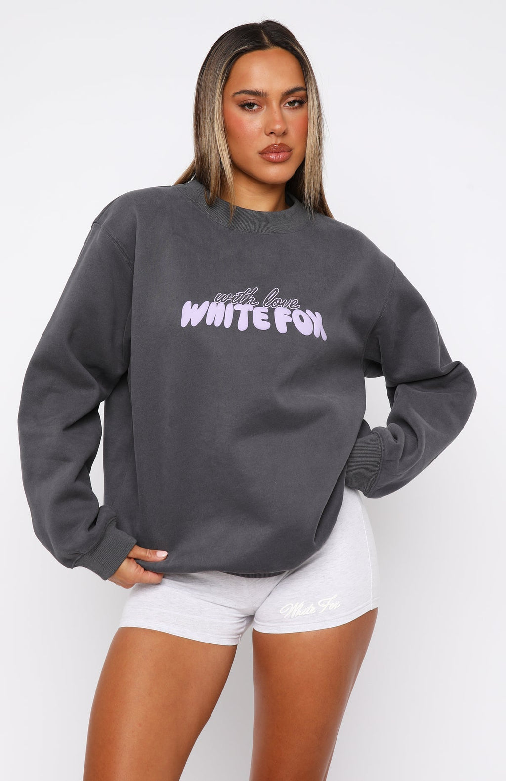 White Fox With Love Forever Oversized Sweater Volcanic