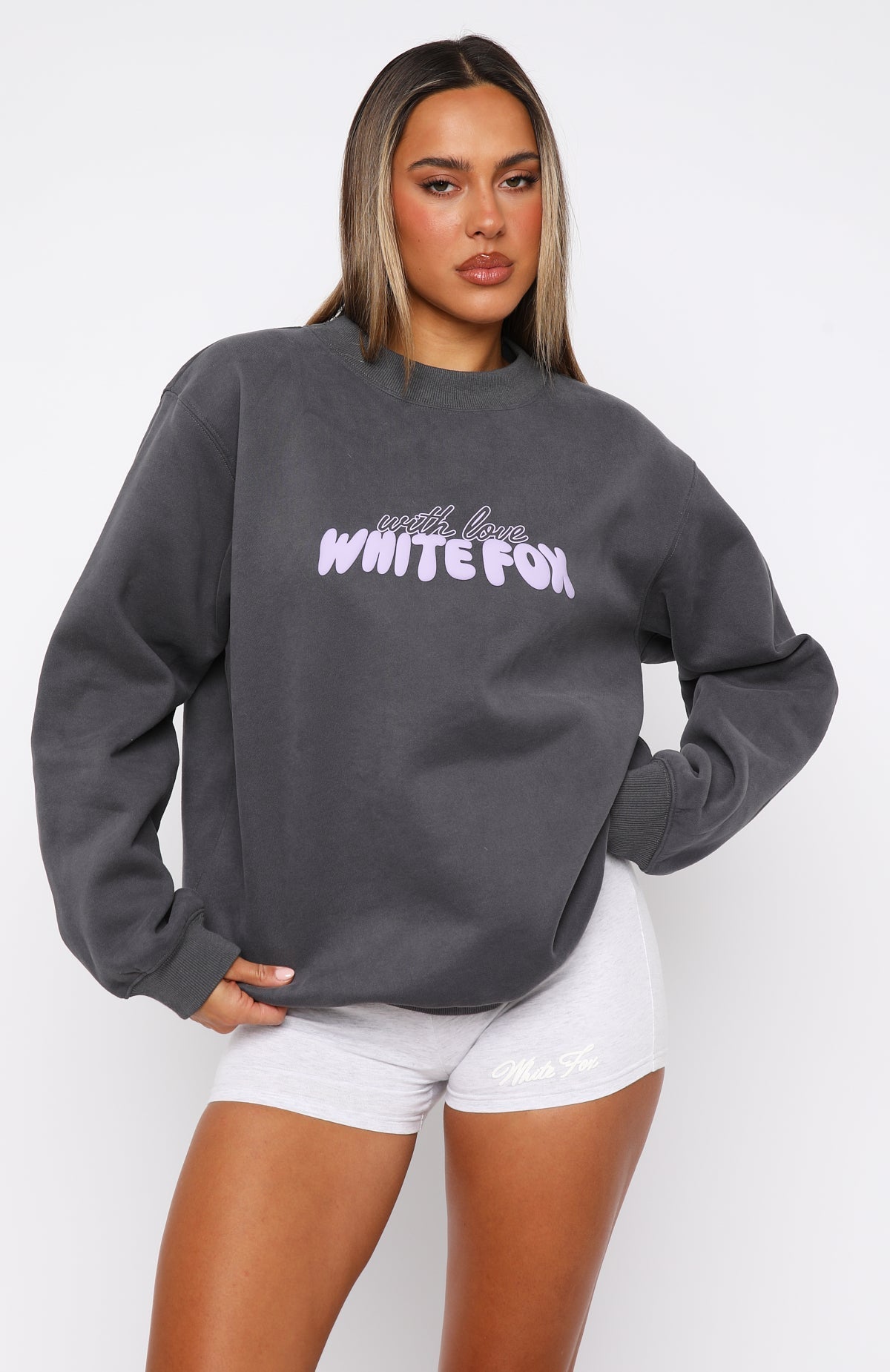 White Fox With Love Forever Oversized Sweater Volcanic