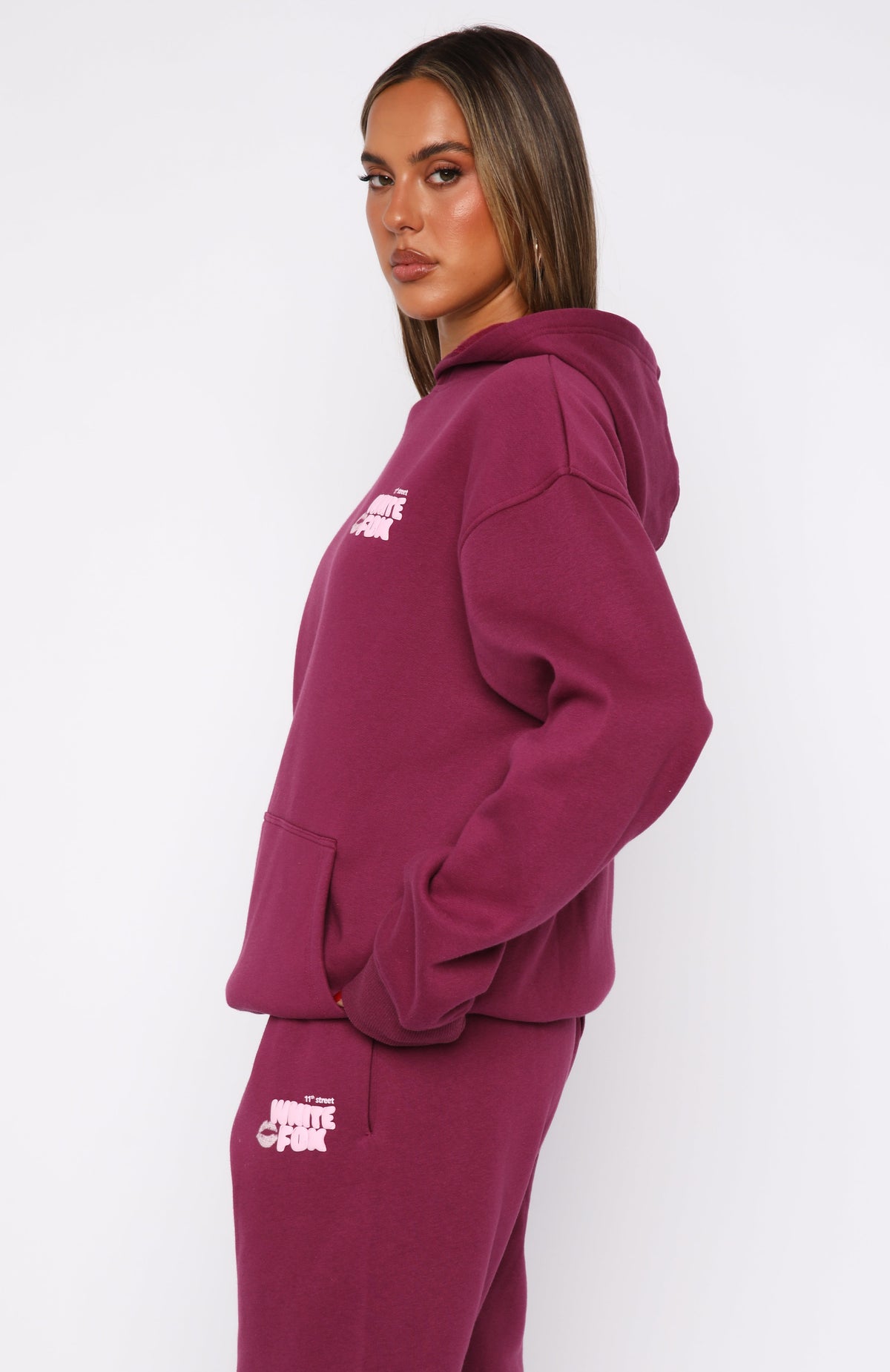 White Fox 11th Street Sweet Kisses Oversized Hoodie Very Berry