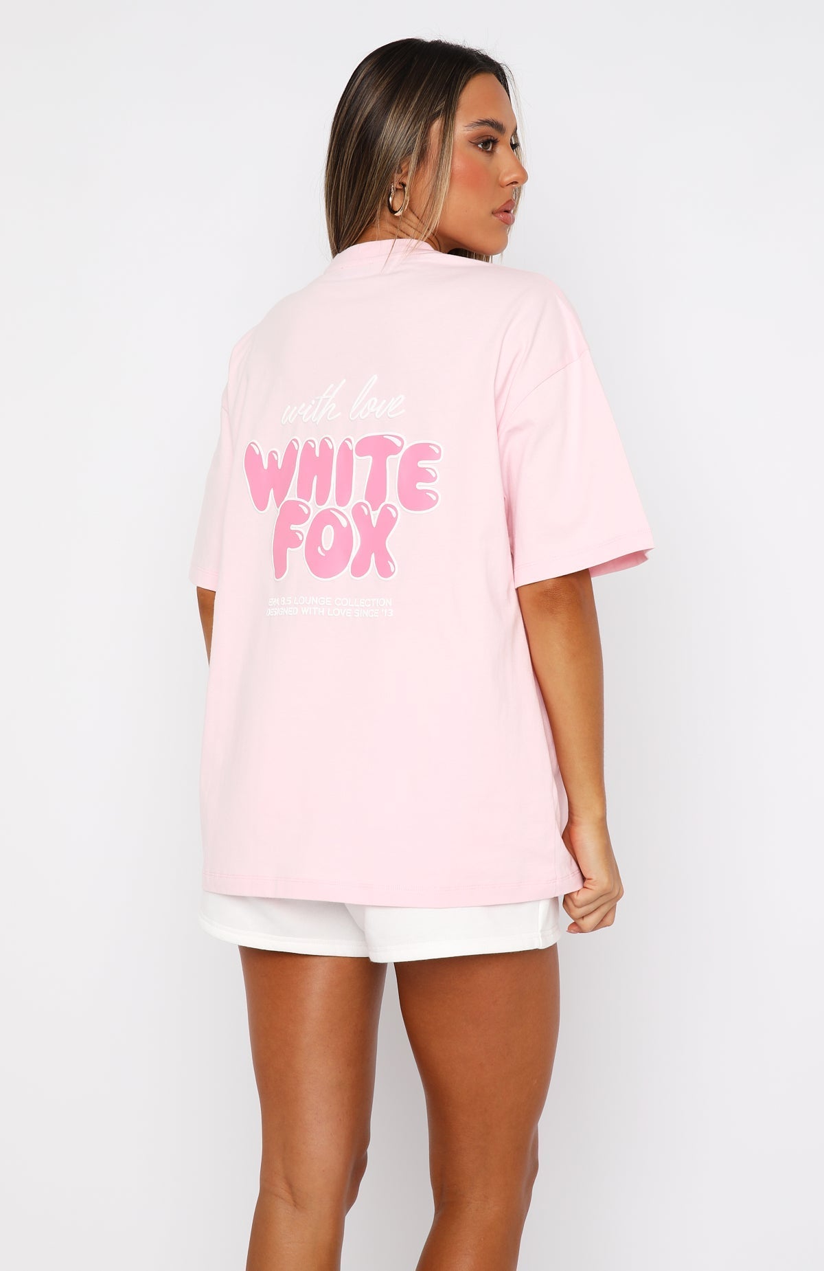 White Fox With Love Always Oversized Tee Baby Pink