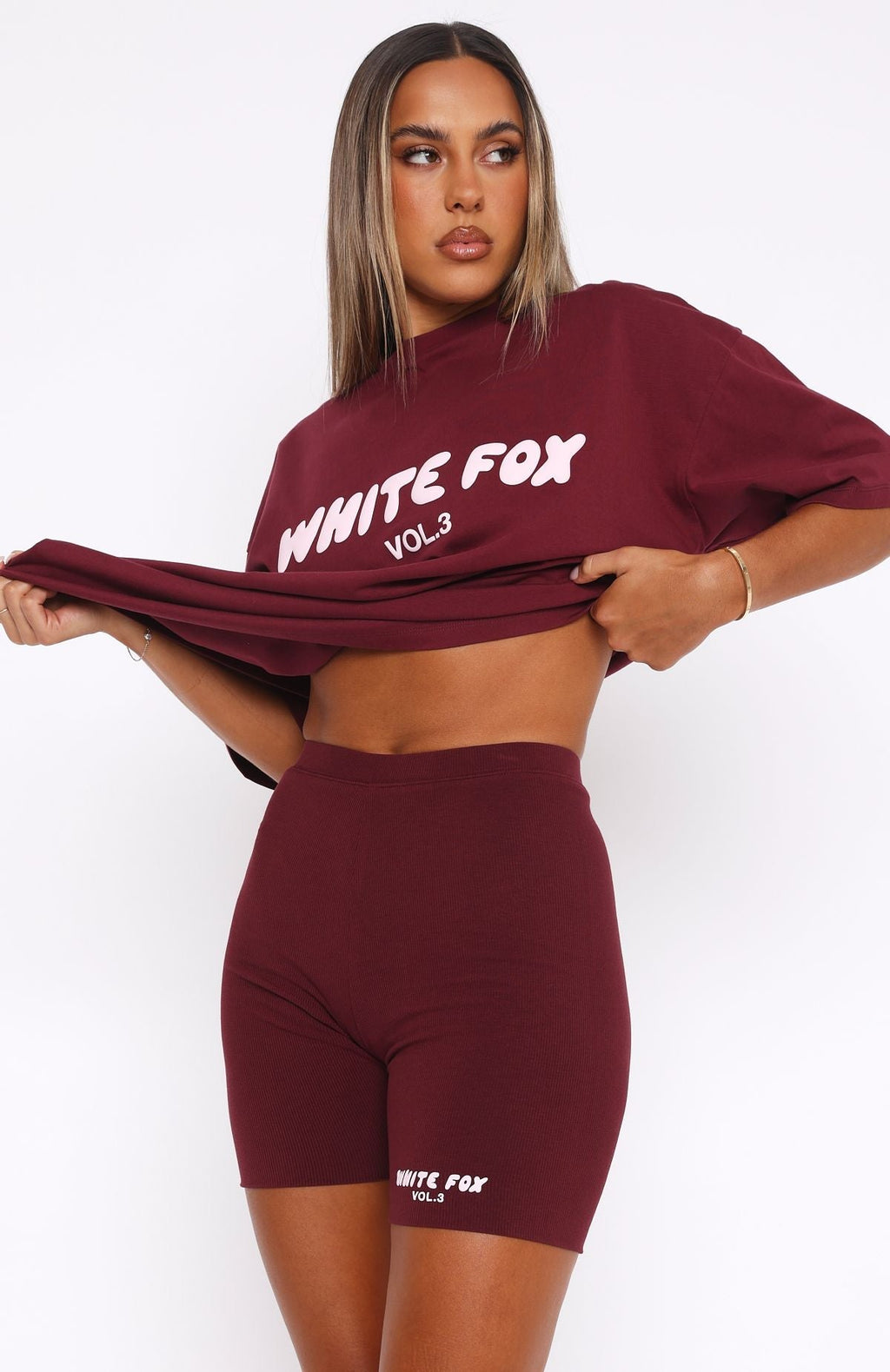 White Fox Offstage Ribbed Bike Shorts Red Velvet