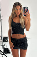White Fox My Little Secret Sequin Knit Mini Skirt Black