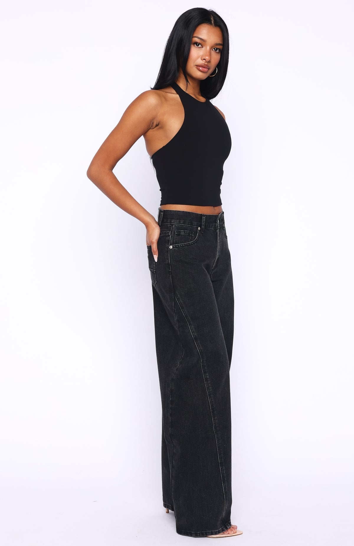 White Fox Jessica Mid Rise Barrel Leg Jeans Black Acid