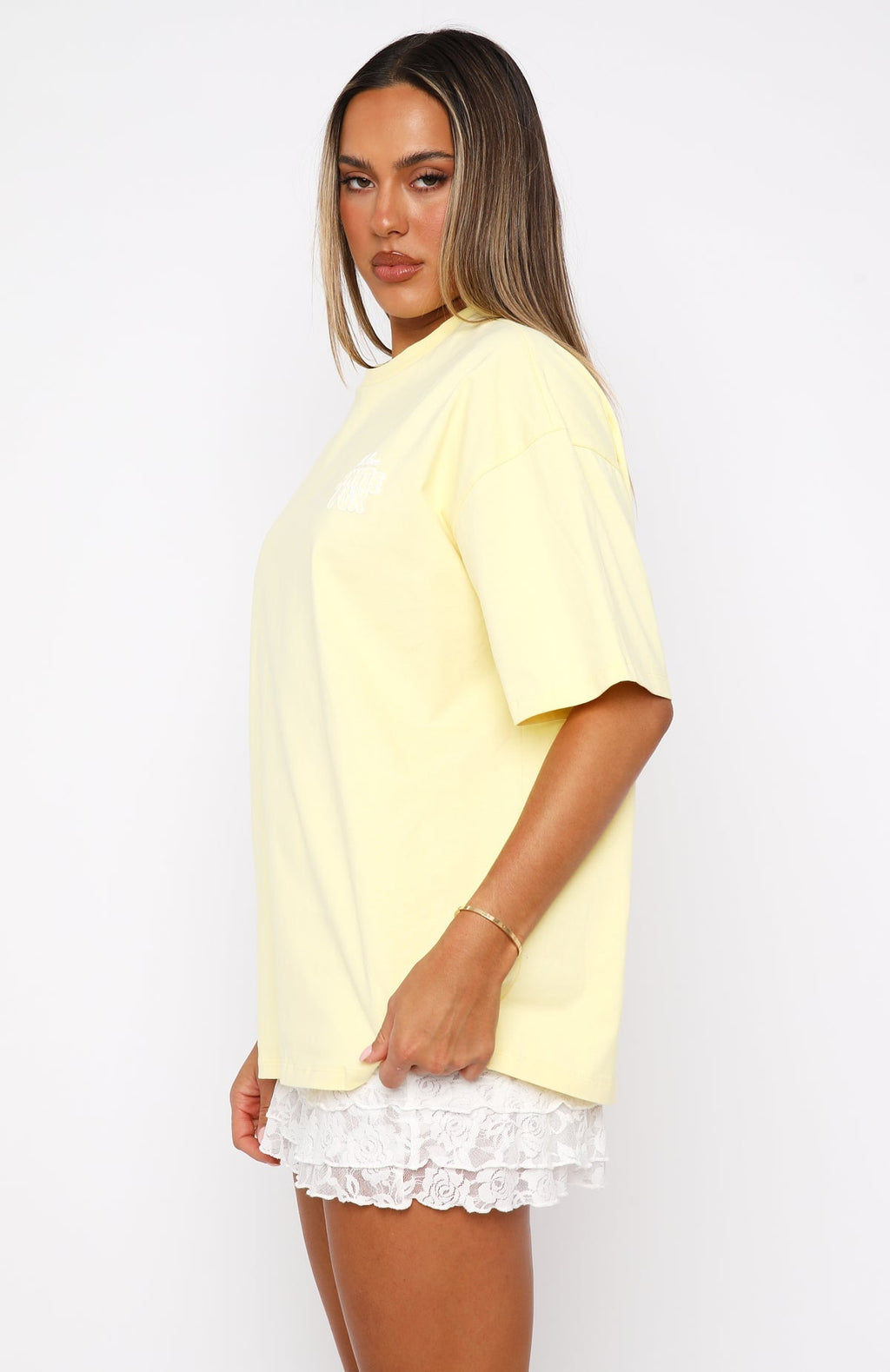White Fox With Love Always Oversized Tee Lemon