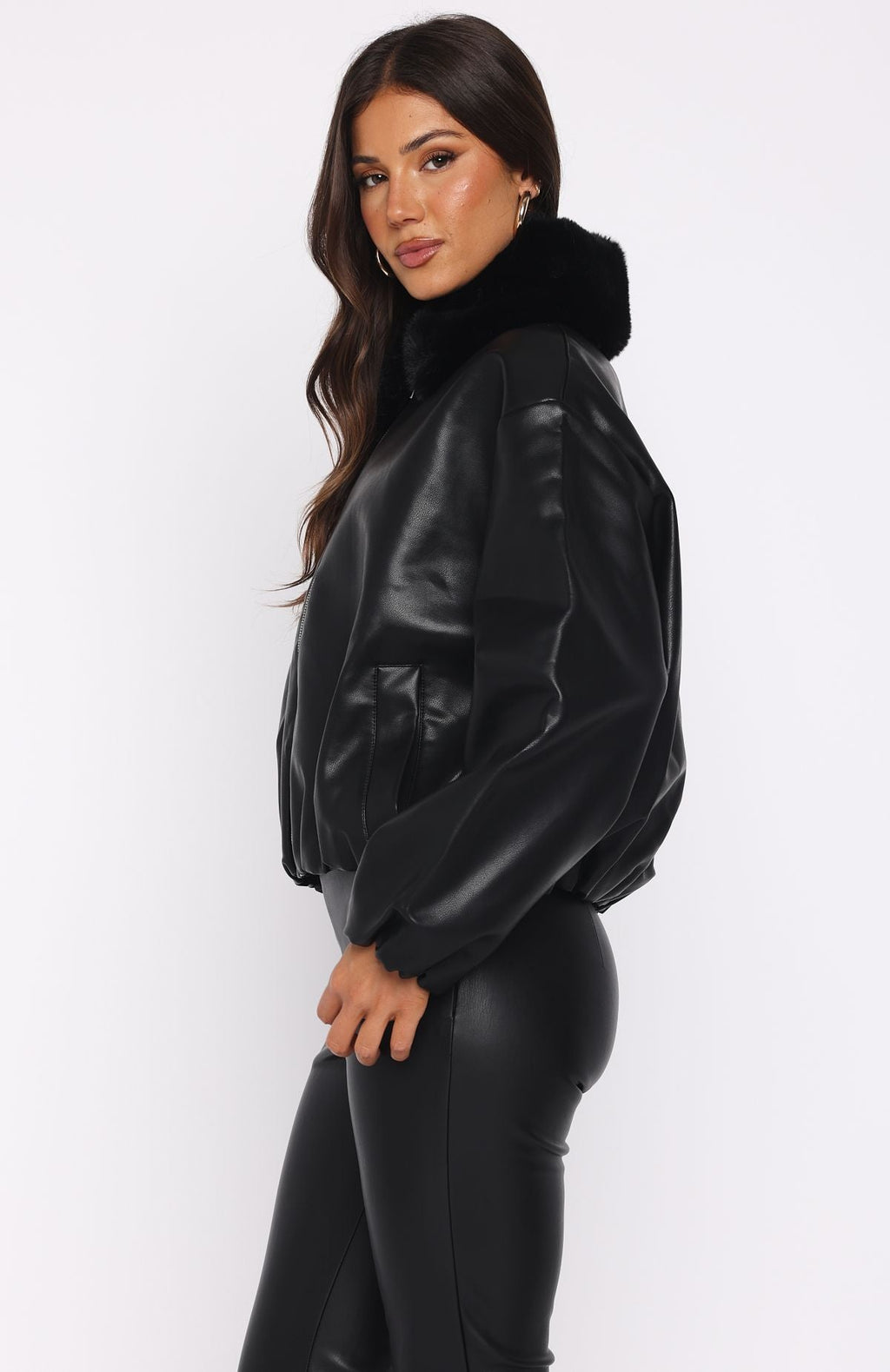 White Fox No Competition PU Bomber Jacket Black