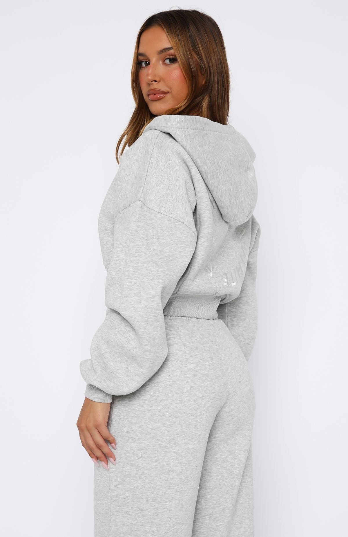 White Fox Stay Lifted Cropped Hoodie Dark Grey Marle
