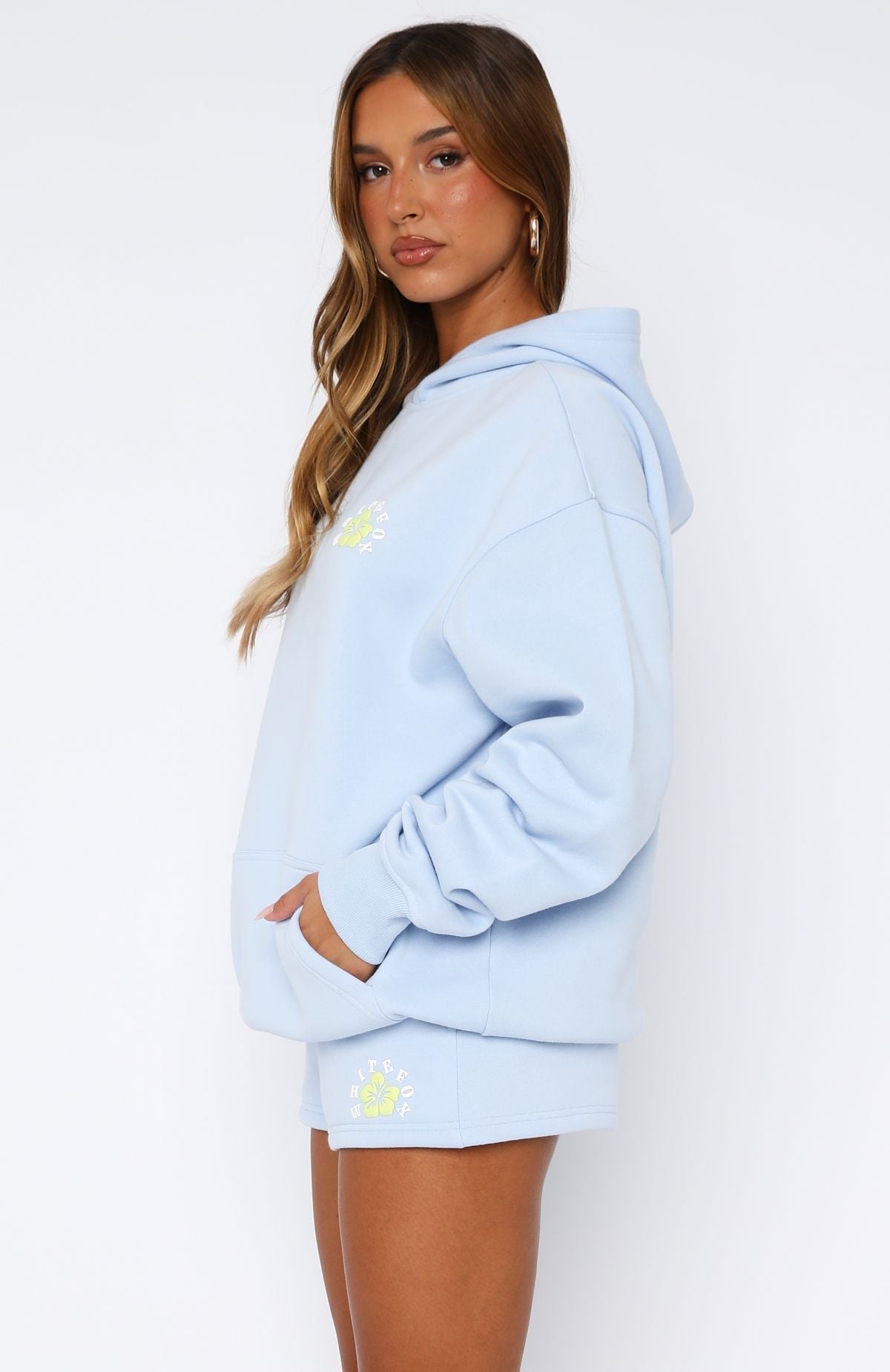 White Fox Keep Blooming Oversized Hoodie Blue