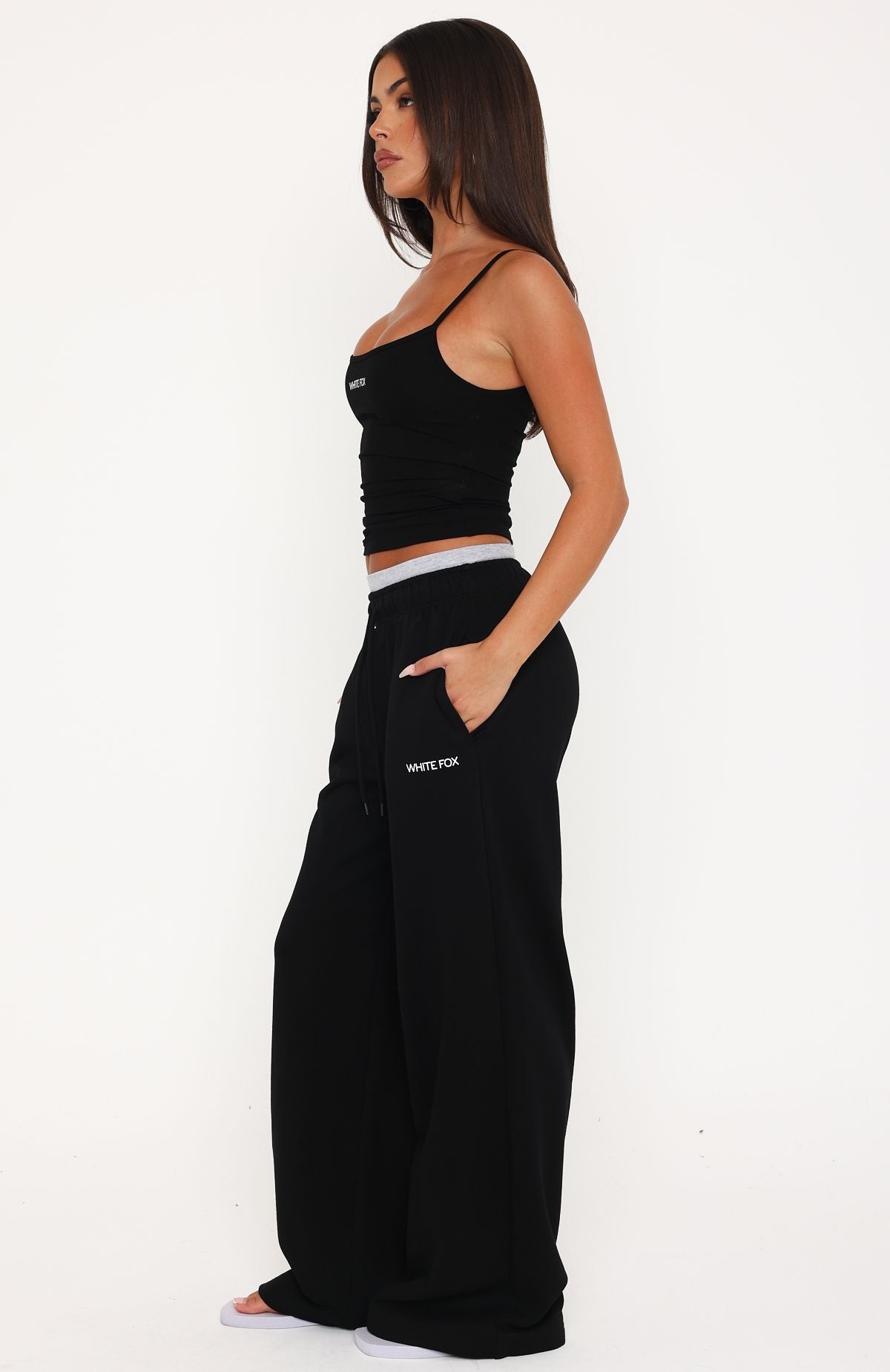 White Fox Off The Field Double Waistband Wide Leg Sweatpants Black