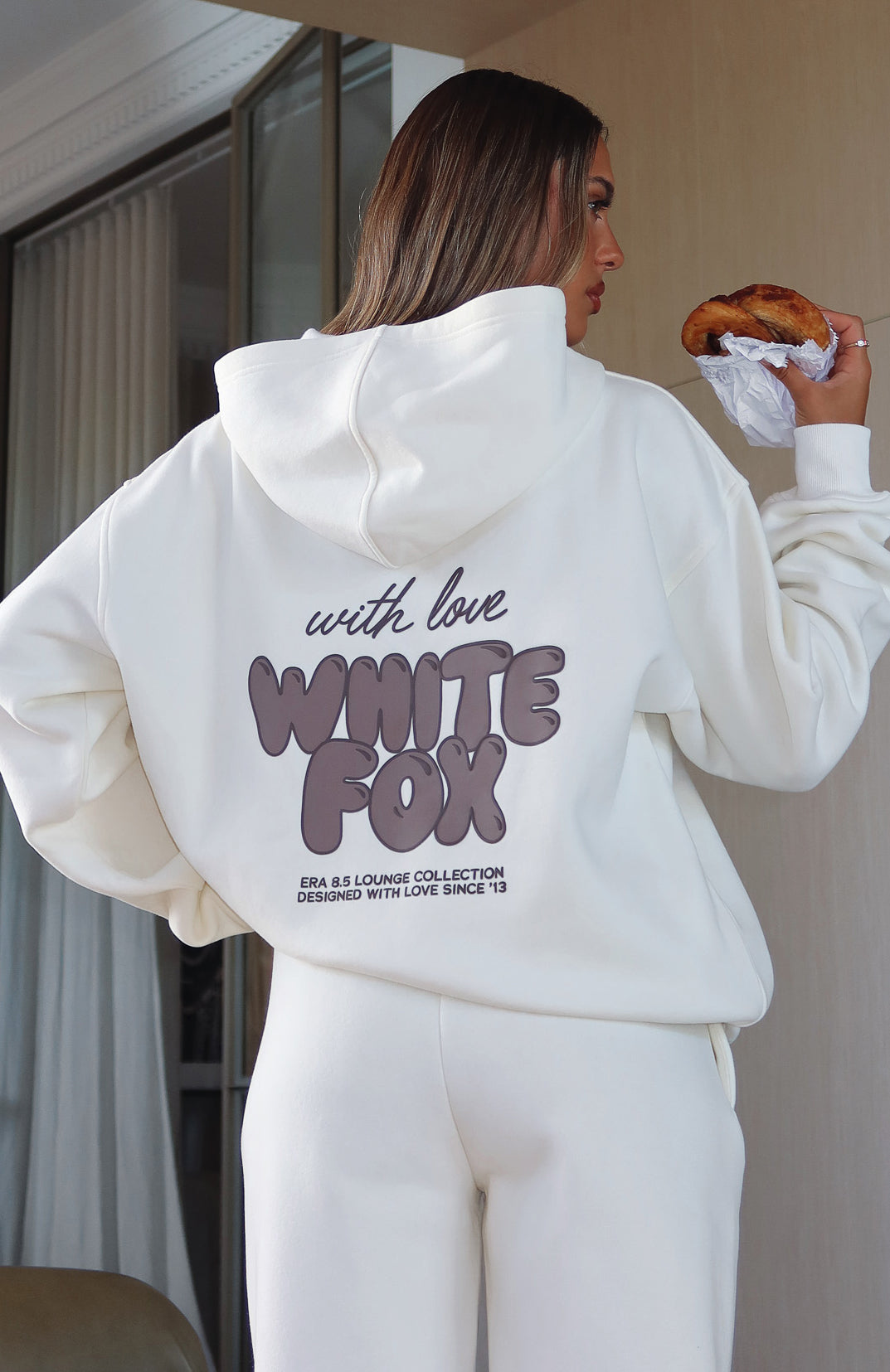 White Fox With Love Always Oversized Hoodie Cream