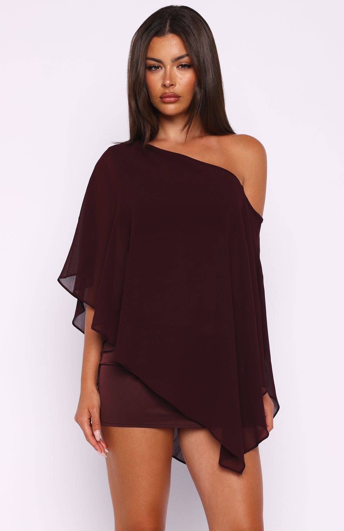 White Fox Just For Tonight One Shoulder Mini Dress Burgundy