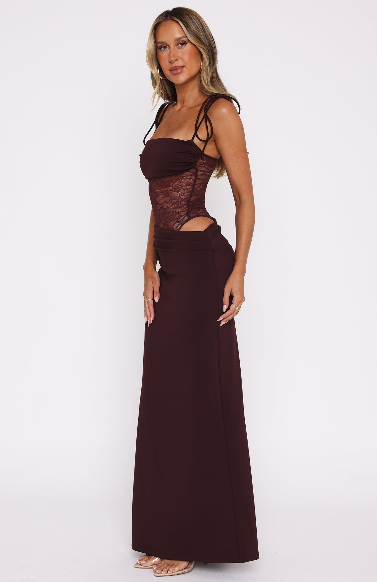 White Fox Compliment Me Maxi Dress Burgundy