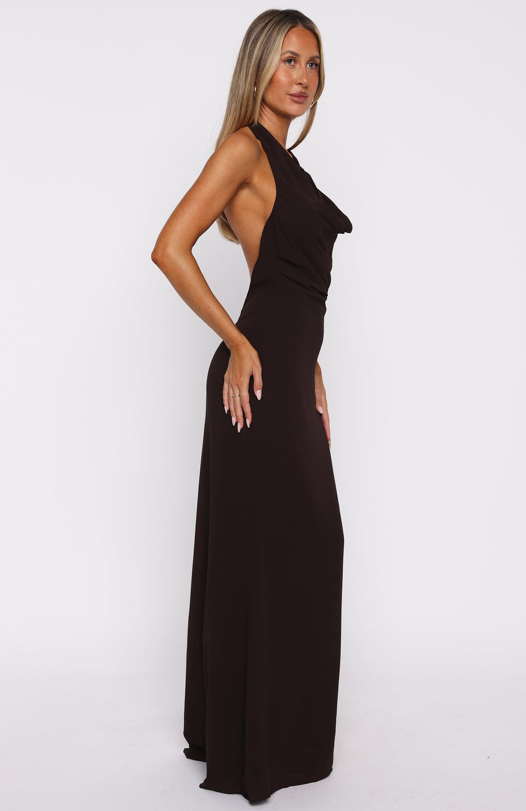 White Fox Always In Mode Halter Maxi Dress Chocolate