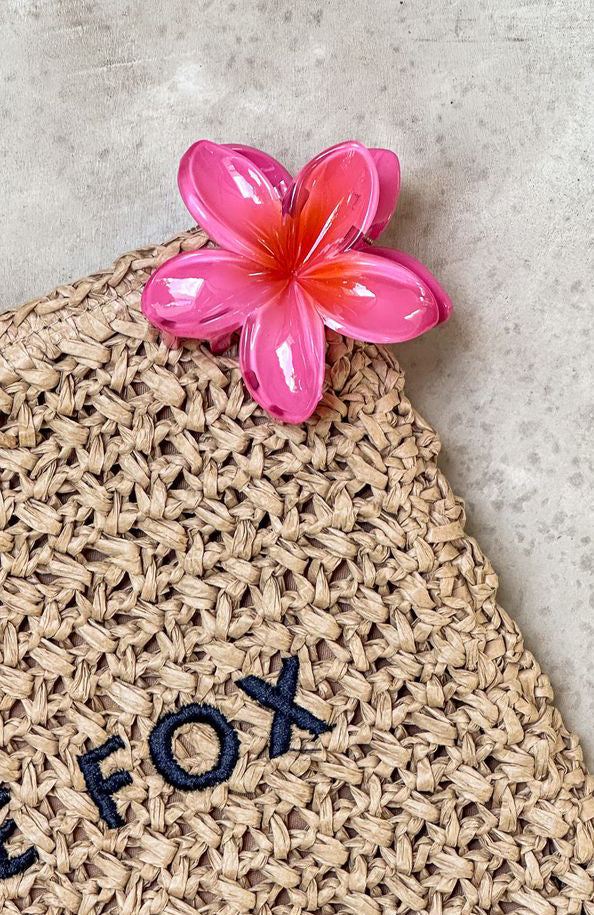 White Fox Floral Charm Hair Clip Hot Pink