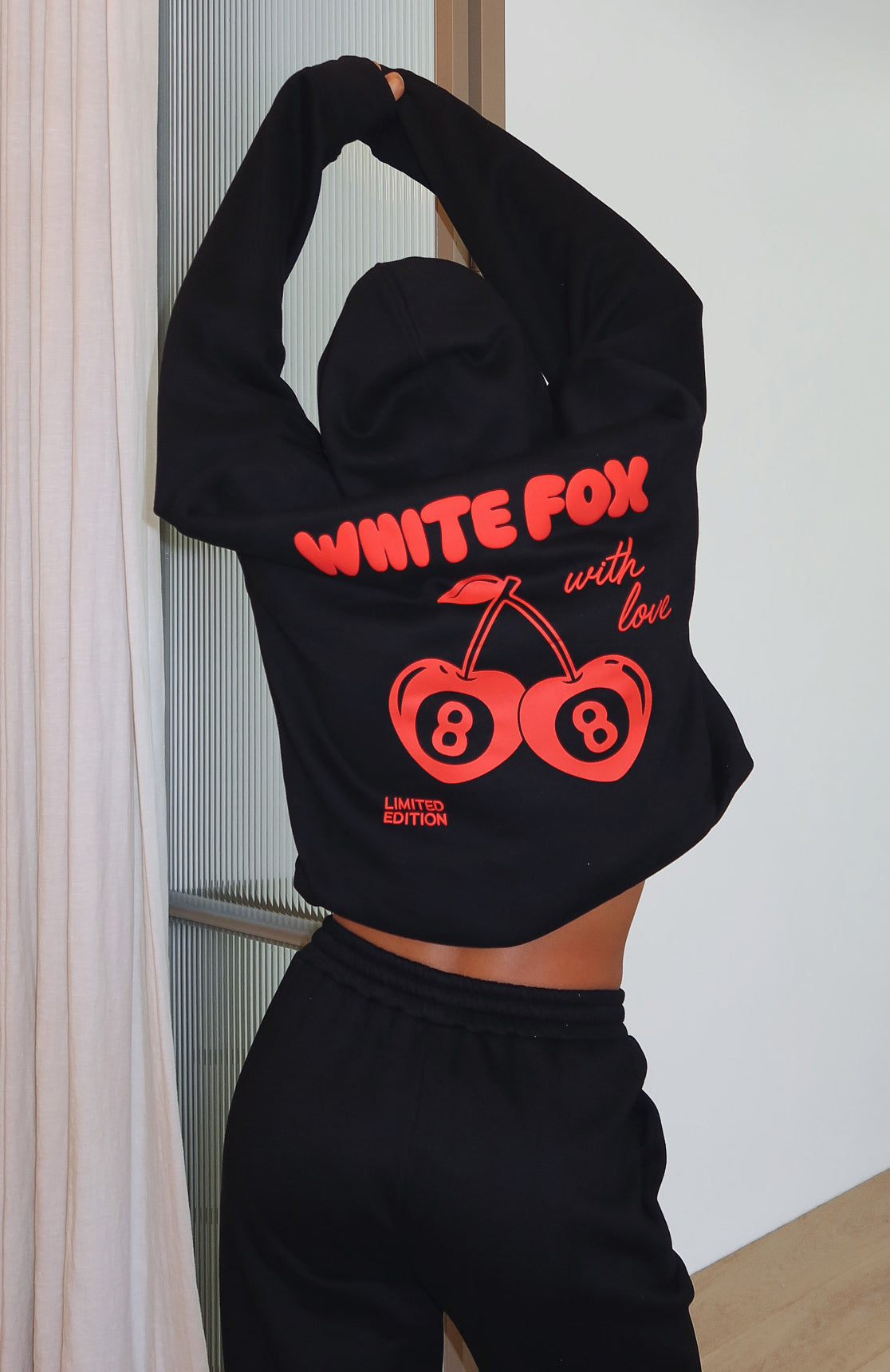 White Fox With Love In The Moment Oversized Hoodie Black