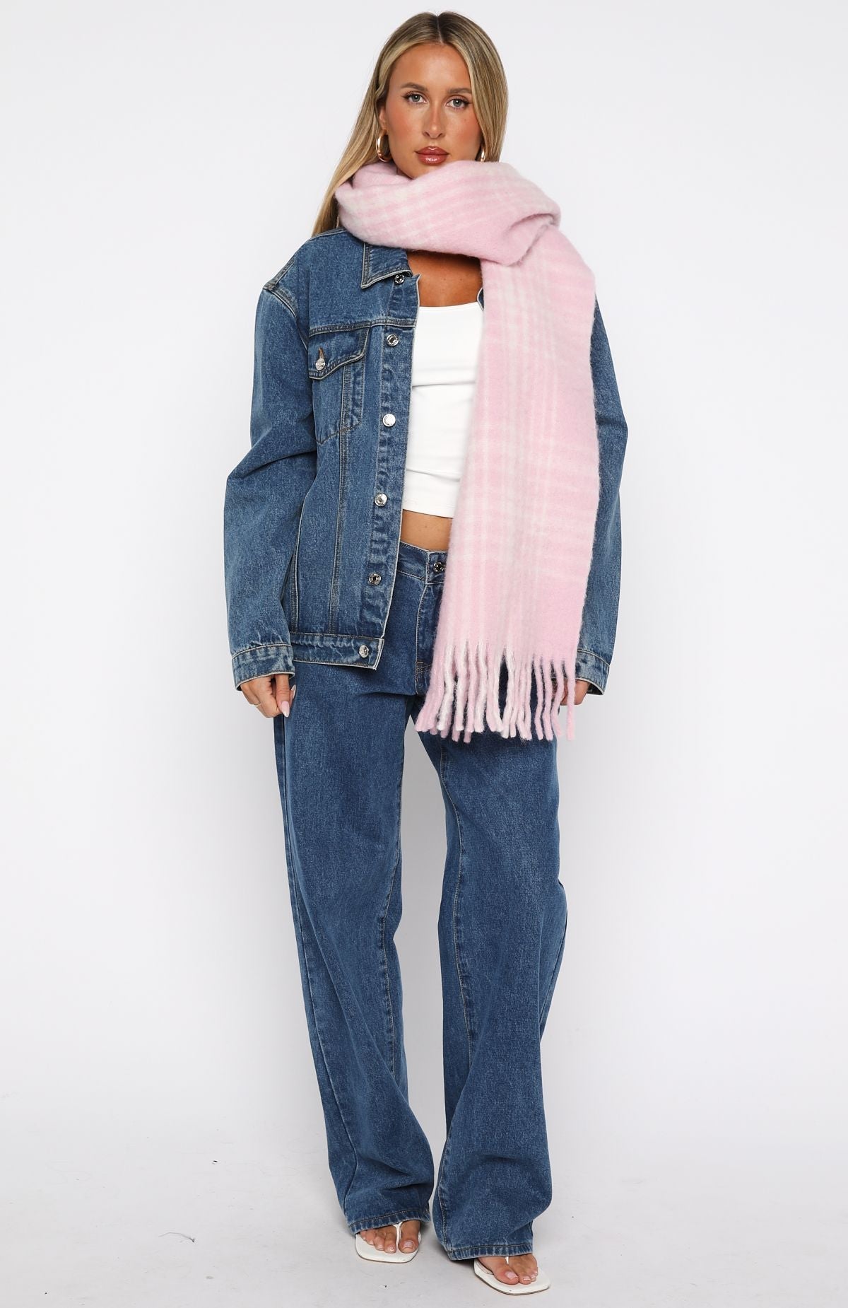 White Fox Joss Scarf Pink Plaid