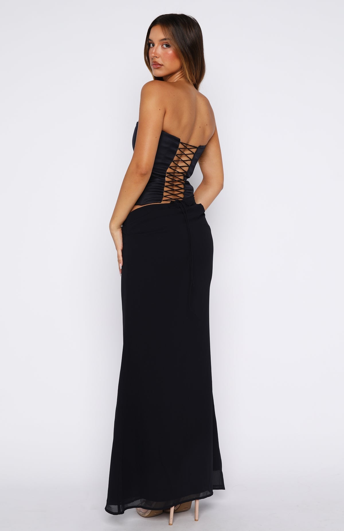 White Fox Peach Fizz Strapless Maxi Dress Navy