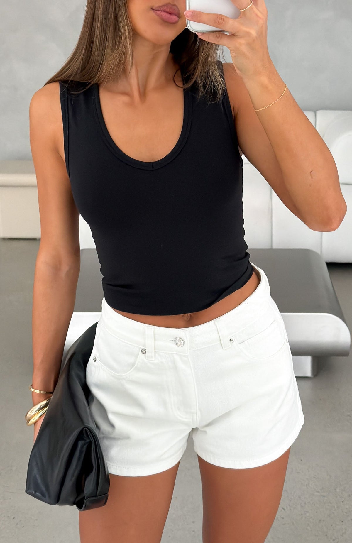 White Fox Hayley High Rise Denim Shorts White