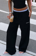White Fox Off The Field Double Waistband Wide Leg Sweatpants Black