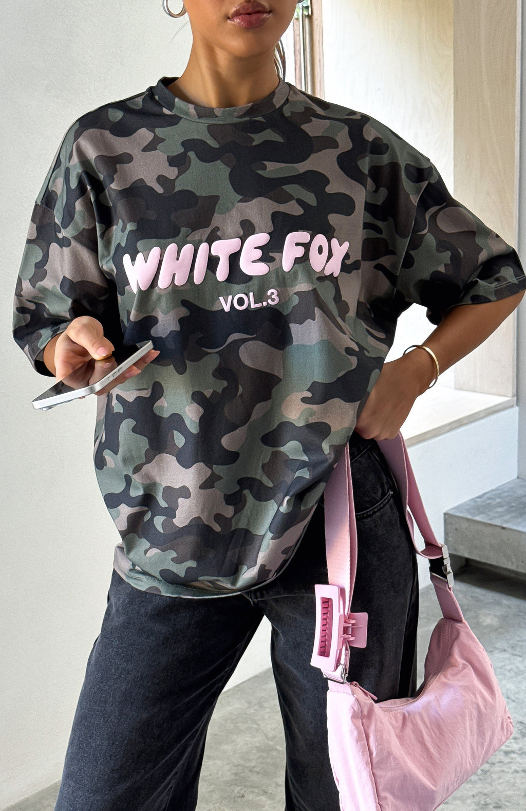 White Fox Offstage Printed Oversized Tee Washed Camo