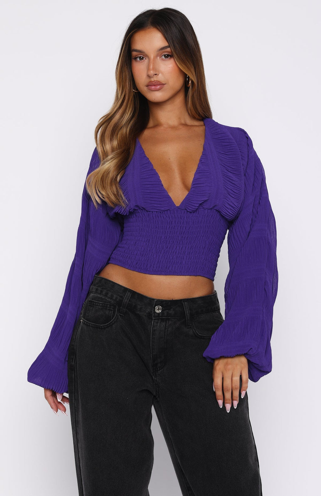 White Fox Love Shy Long Sleeve Top Violet