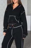 White Fox Flashing By Boxy Zip Front Hoodie Black