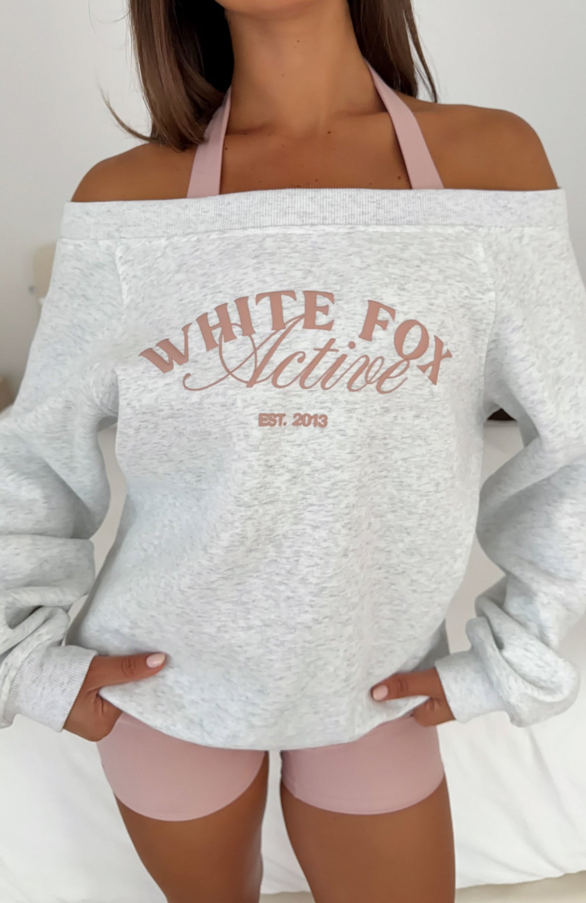 White Fox Far Away Off Shoulder Sweater Grey Marle