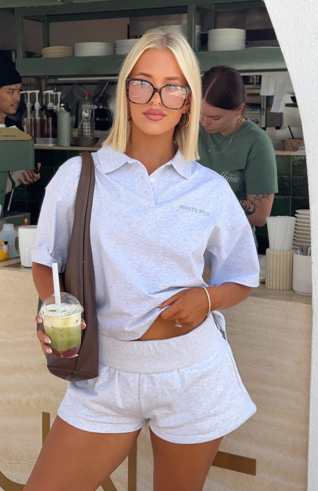 White Fox Pure Intent Oversized Short Sleeve Polo Shirt Grey Marle