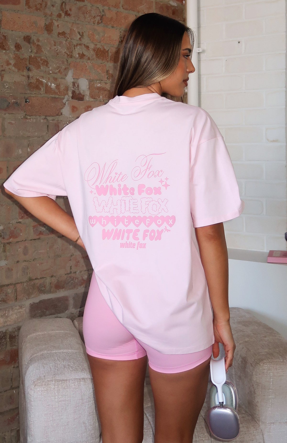 White Fox Pretty In Print Oversized Tee Pink