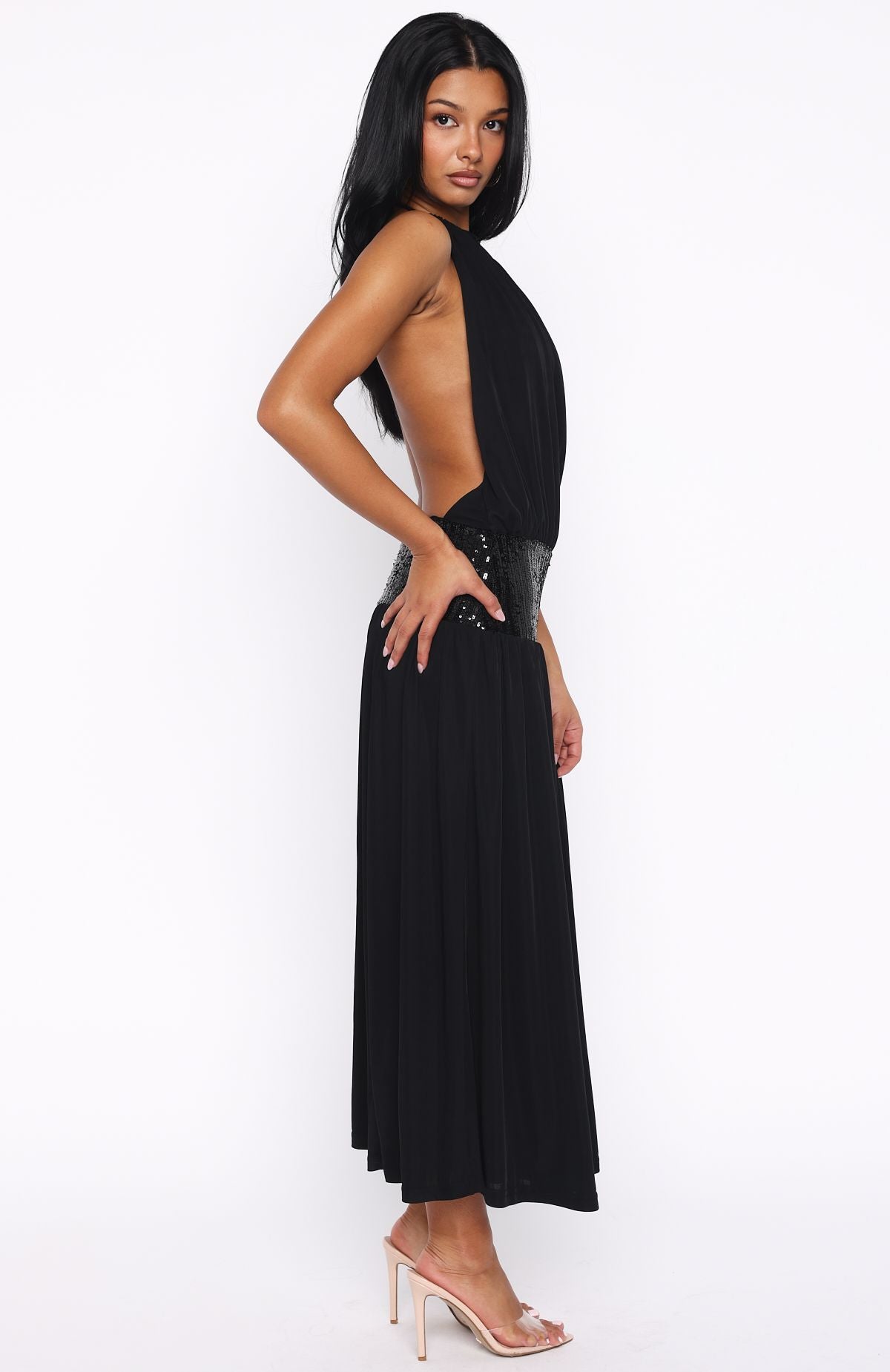 White Fox Always Evolving Halter Midi Dress Black