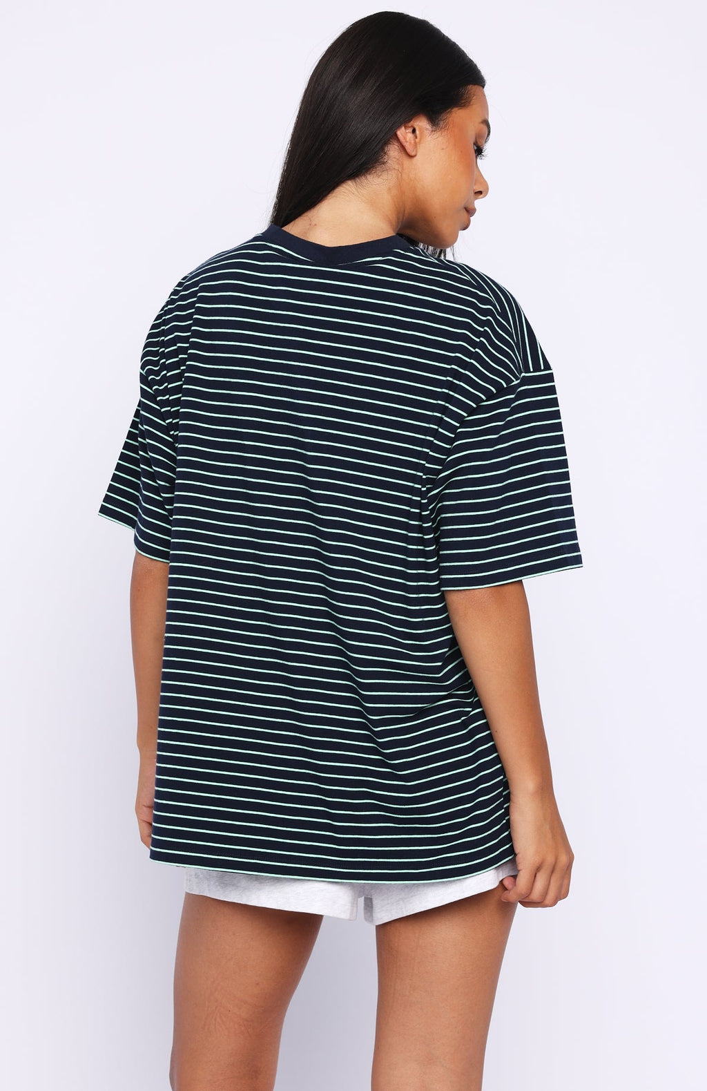 White Fox Touchdown Oversized Tee Navy/Mint Stripe
