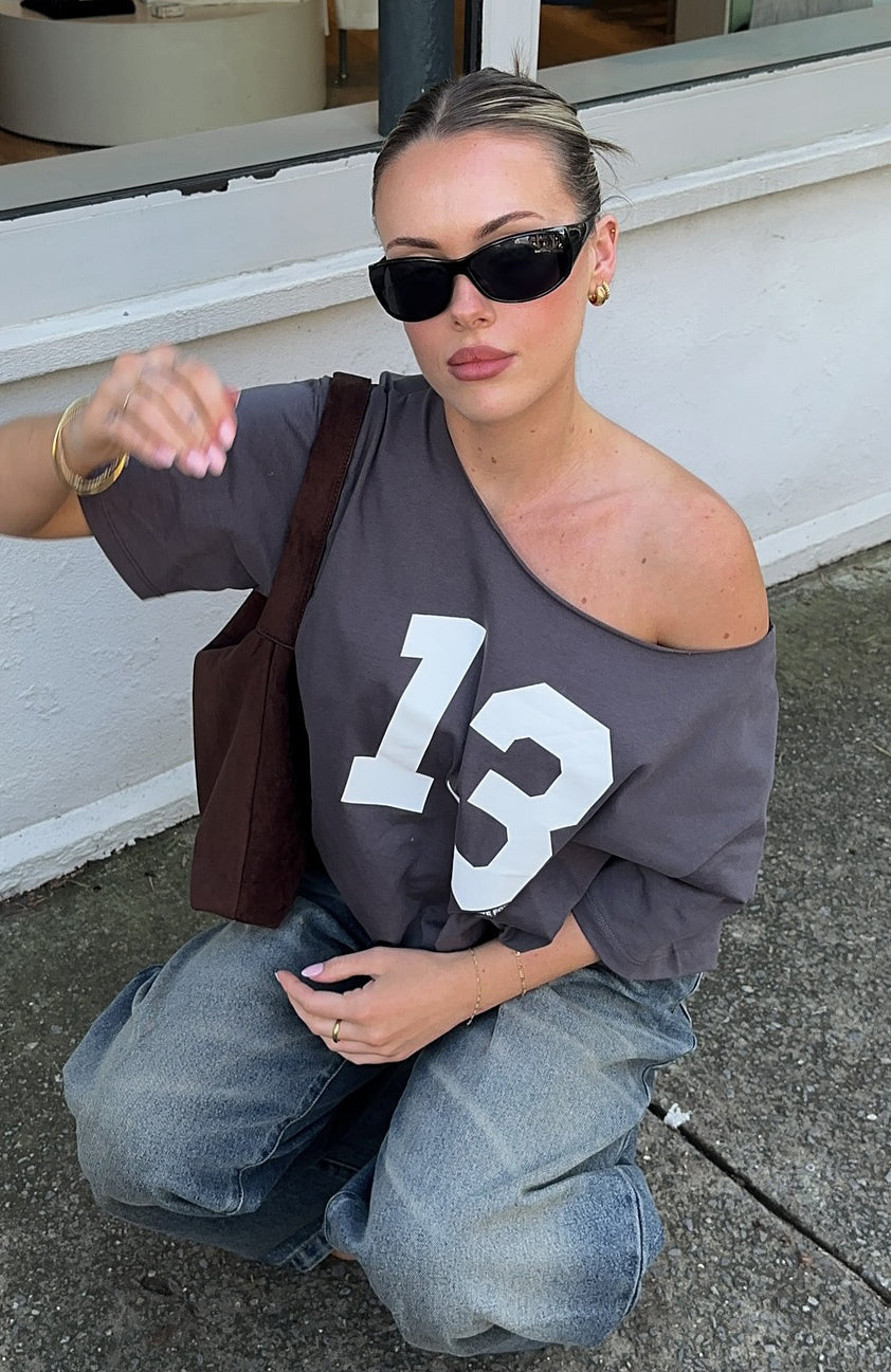 White Fox Trial Run Off Shoulder Oversized Tee Volcanic