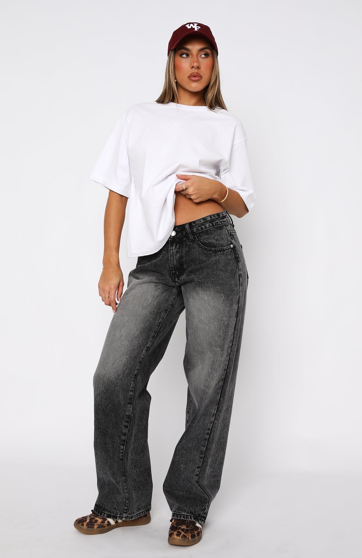 White Fox Bring The Style Low Rise Wide Leg Jeans Grey Acid