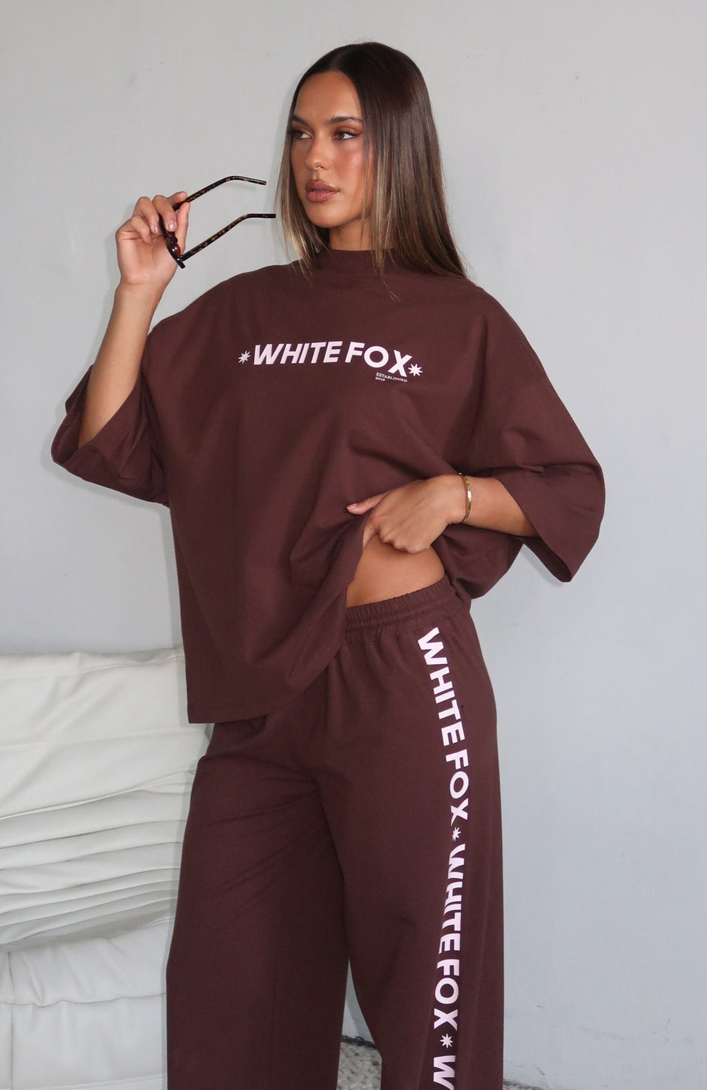 White Fox Tender Hearts Oversized Tee Chocolate
