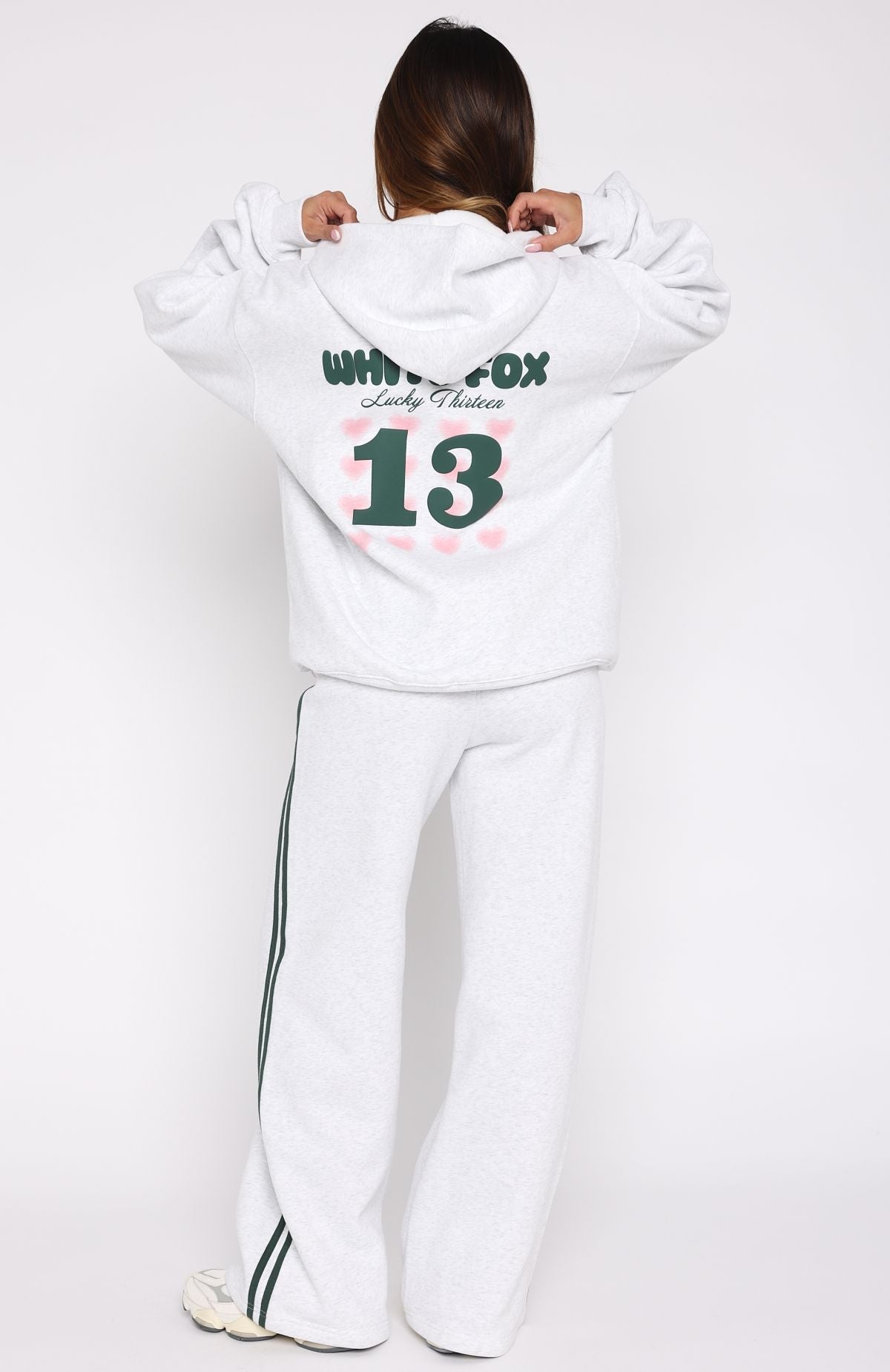 White Fox Lucky Thirteen Charise Zip Front Hoodie Grey Marle