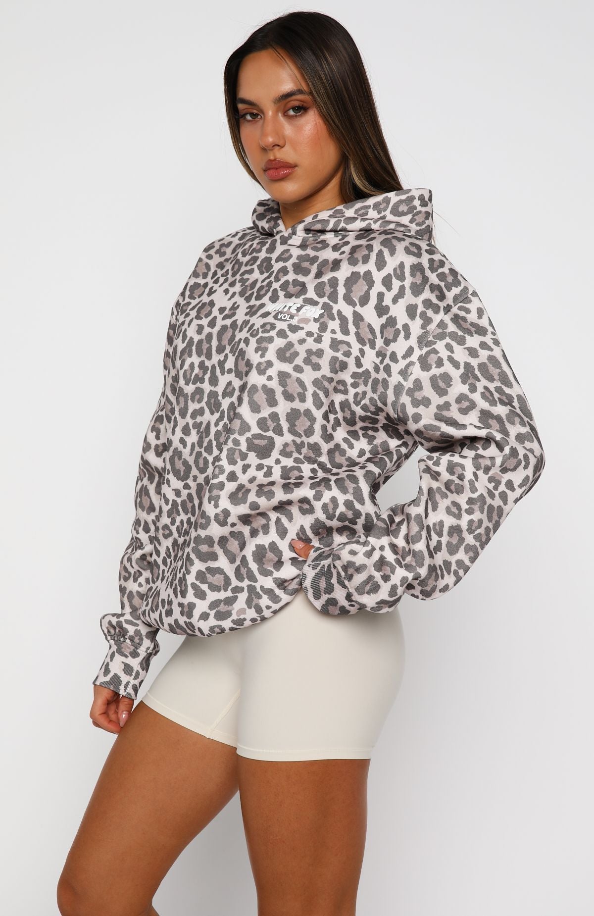 White Fox Offstage Printed Oversized Hoodie Leopard