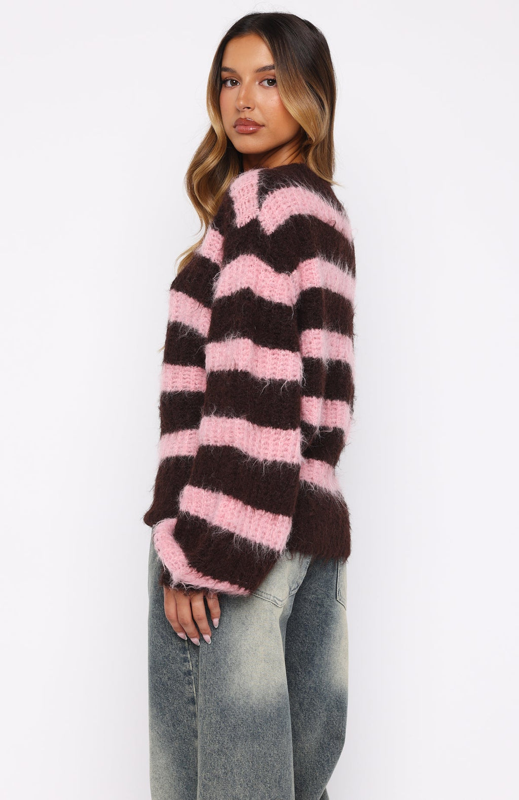 White Fox On The Slopes Knit Sweater Pink/Chocolate