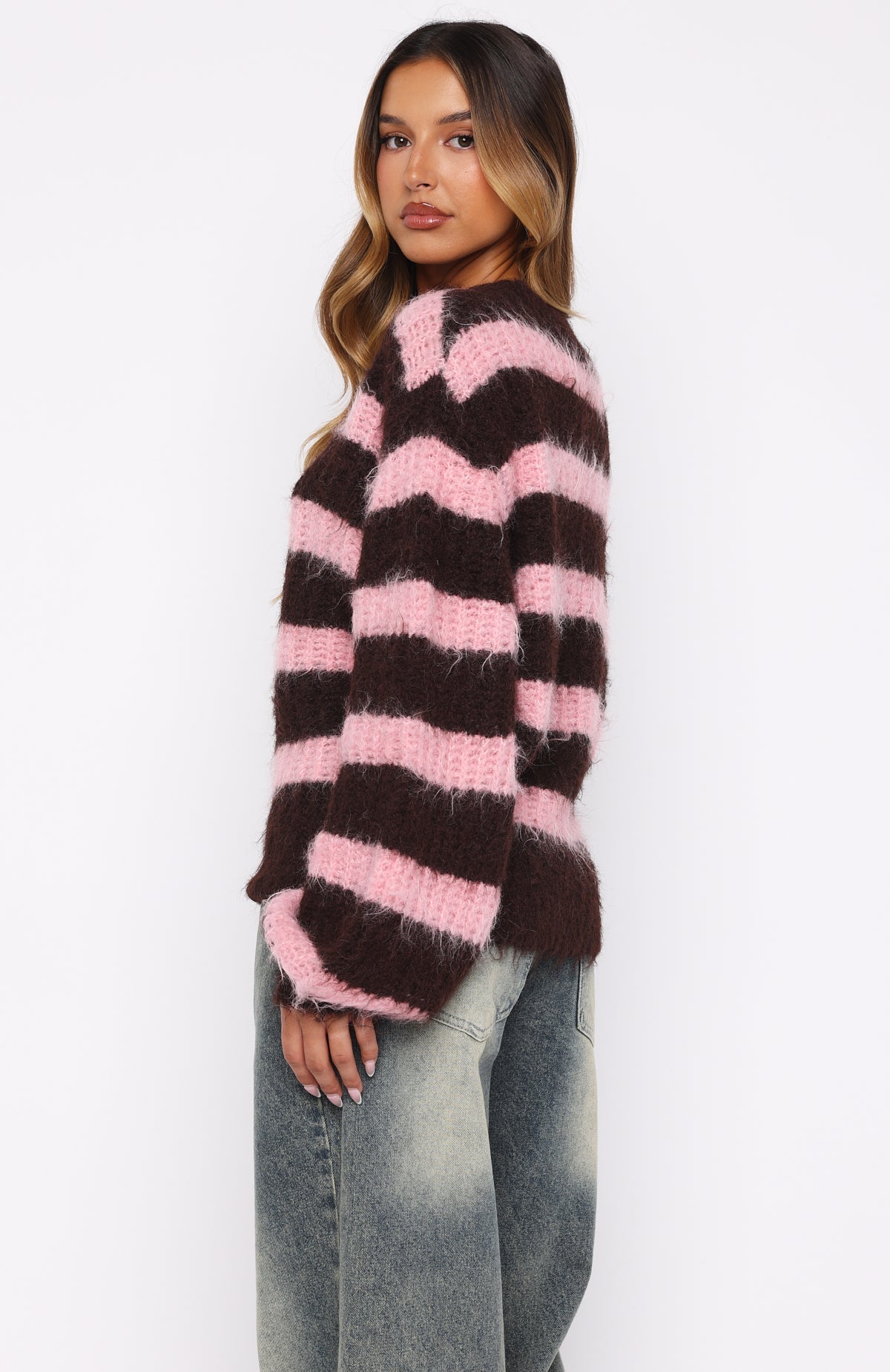 White Fox On The Slopes Knit Sweater Pink/Chocolate