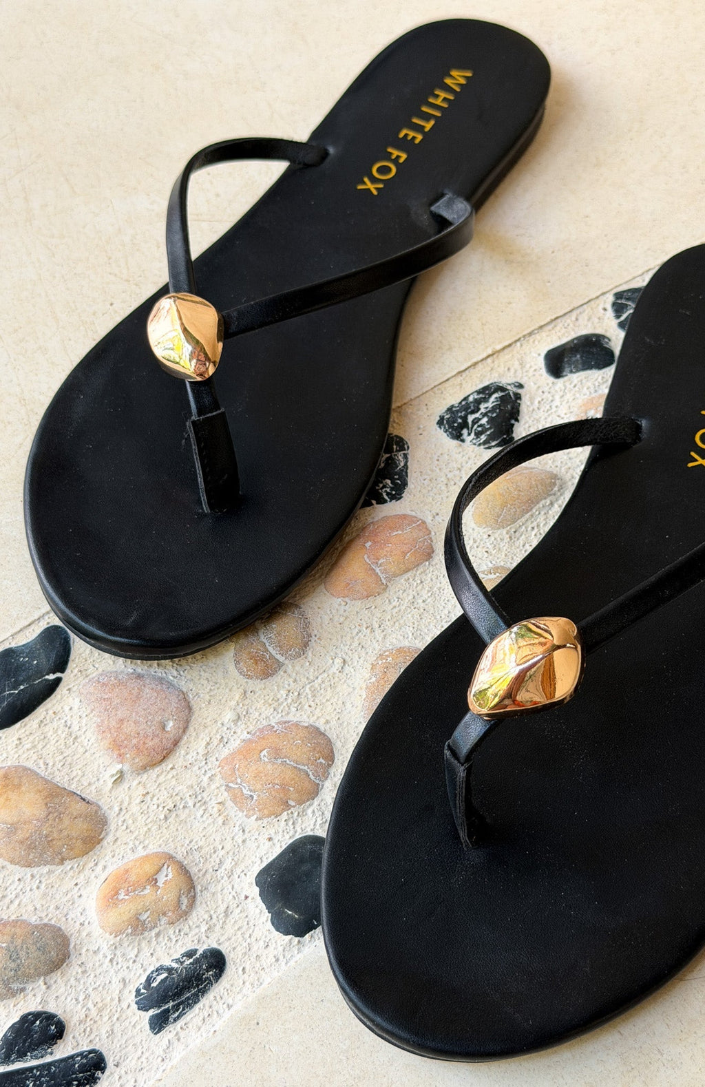 White Fox Colt Thong Sandals Black PU