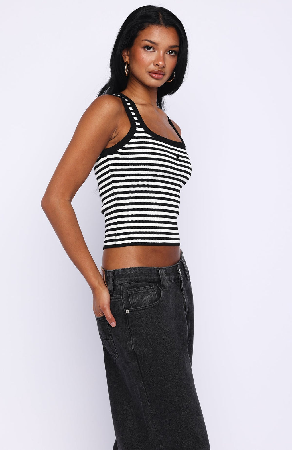 White Fox Wanting Problems Knit Top Black/White Stripe