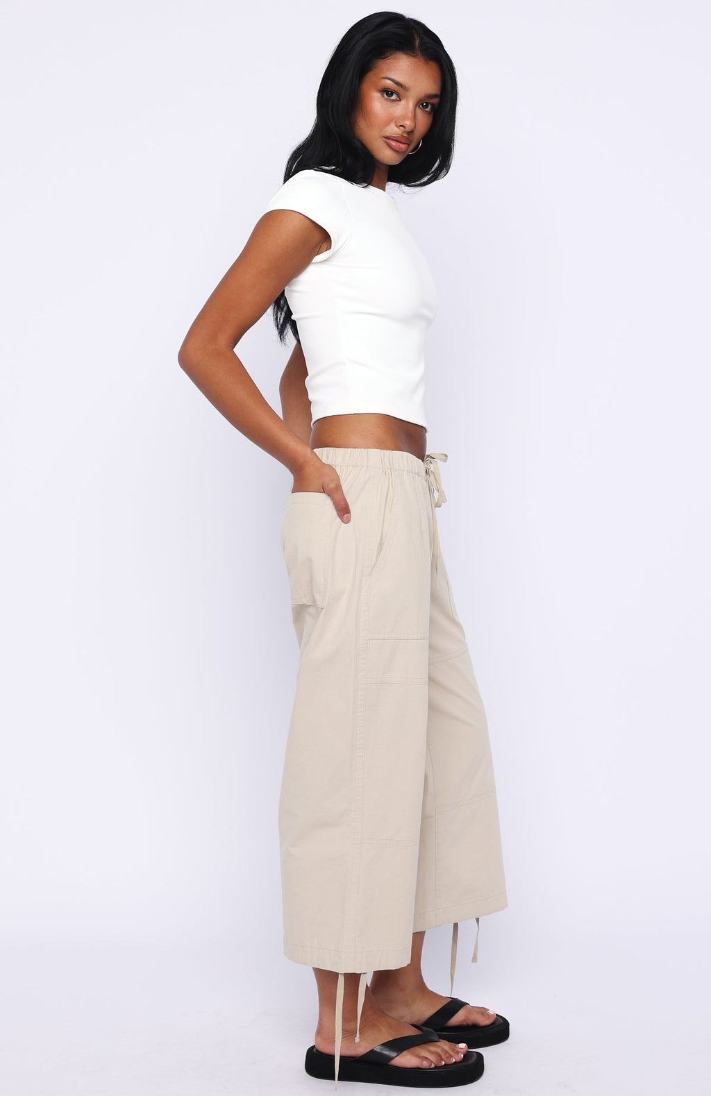 White Fox Date Me Capri Cargo Pants Stone