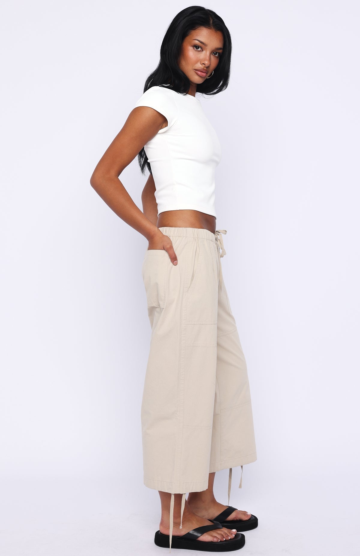 White Fox Date Me Capri Cargo Pants Stone