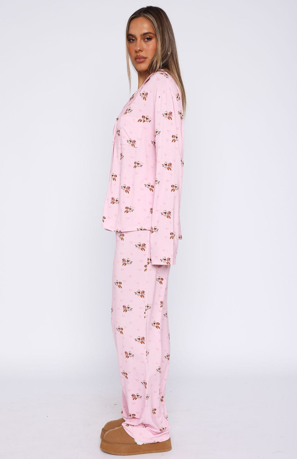 White Fox Pillow Talk Printed Long Sleeve Pyjama Set Candy Breakfast