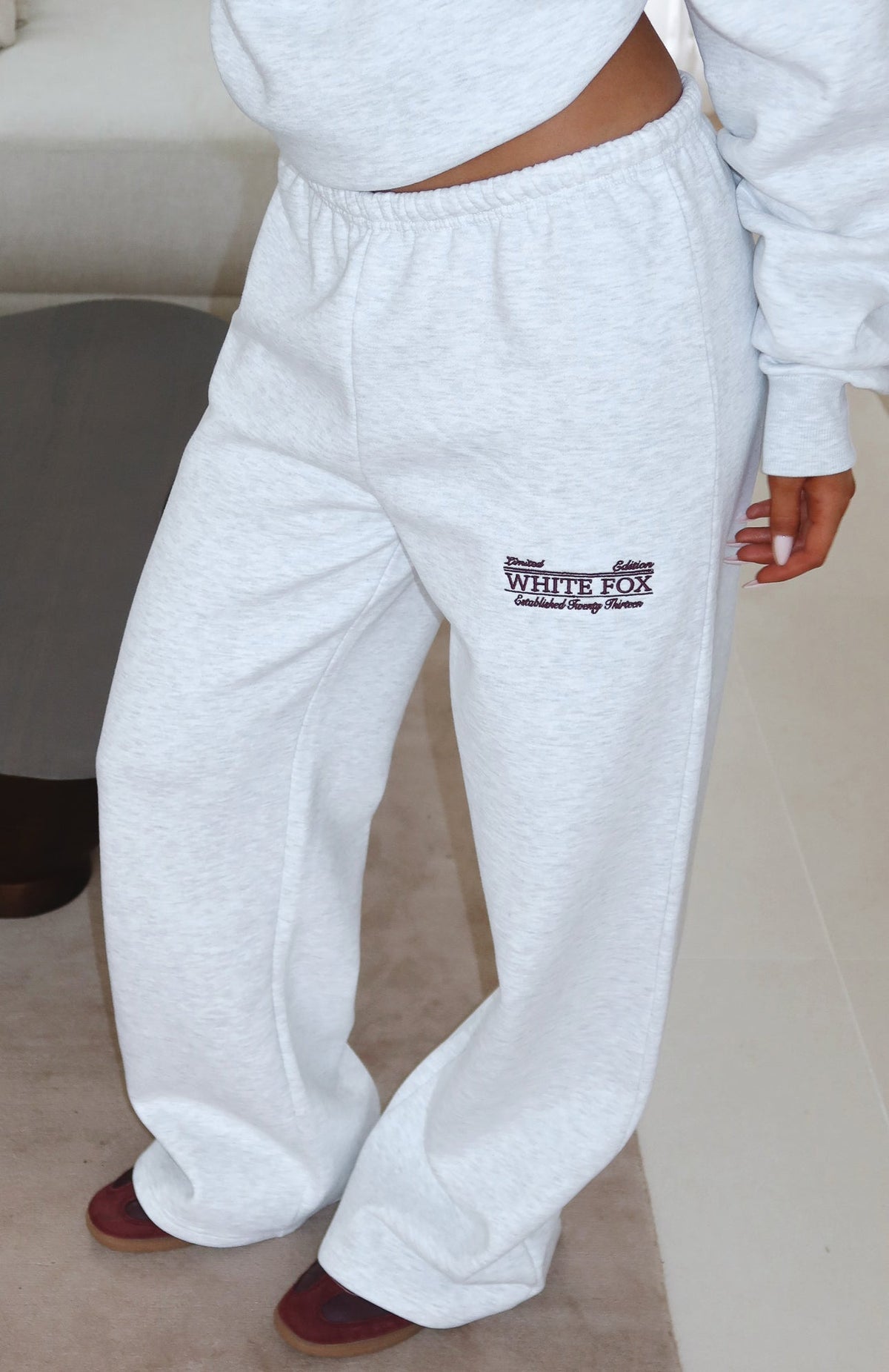 White Fox Standing My Ground Wide Leg Sweatpants Grey Marle