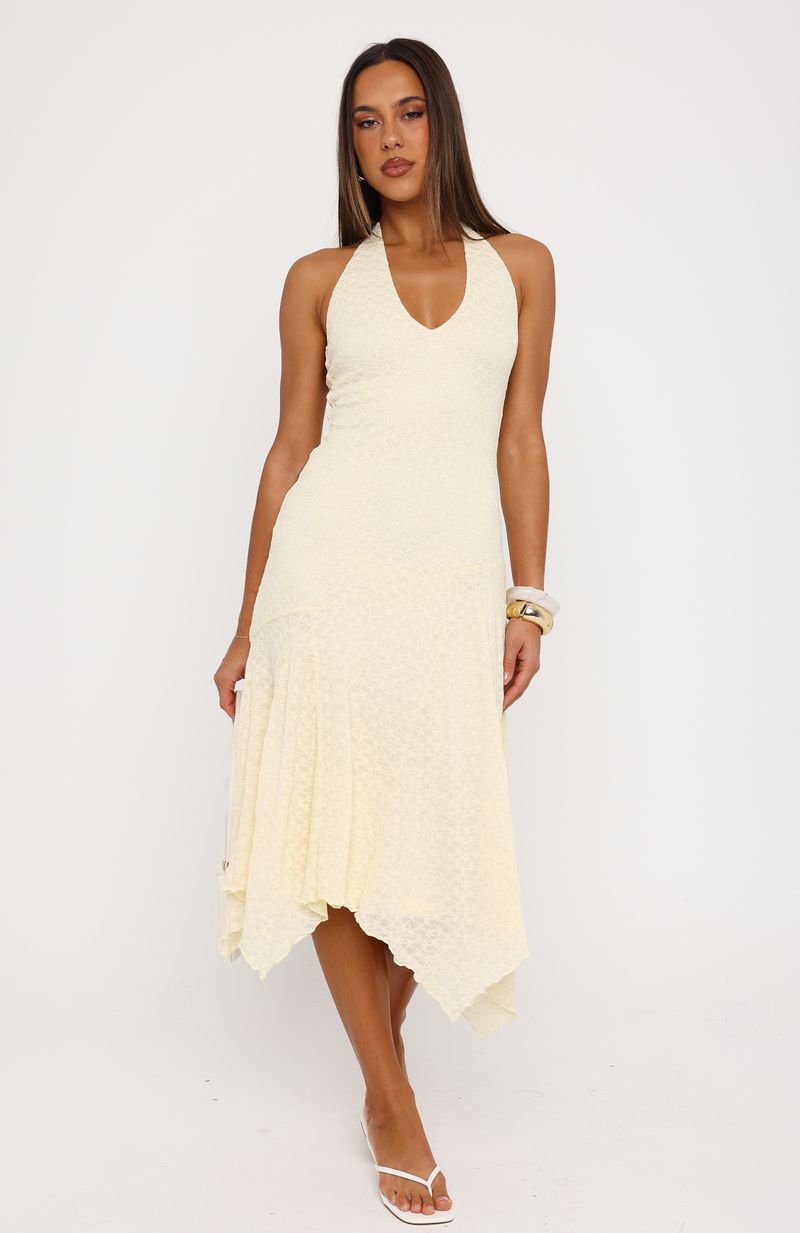 White Fox Crazy Little Thing Halter Midi Dress Lemon