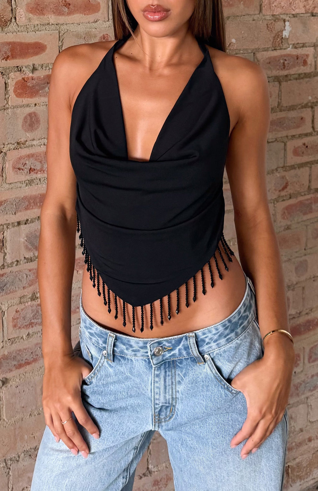 White Fox Eyes For You Halter Top Black